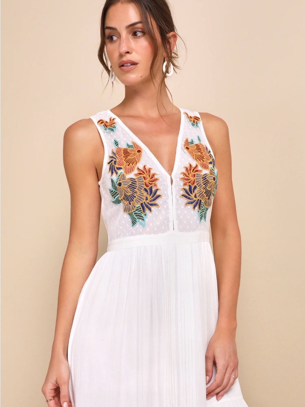 Lulus Women’s Tickets To Paradise Maxi Dress White Embroidered Tiered Size Large - Picture 3 of 10